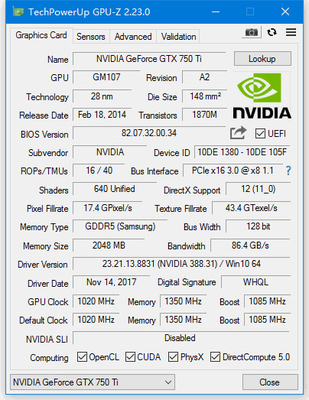 PCWINMAX GeForce GTX 750 Ti Graphics Card 2GB DDR5 128Bit PCI Express 3.0x16 DirectX 12 CUDA 640 Single Fan GPU