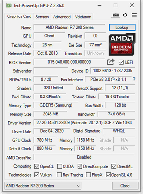 PCWINMAX Radeon R7 240 2GB DDR5 128Bit 320SP Graphics Card VGA DVI ATI Single Fan GPU