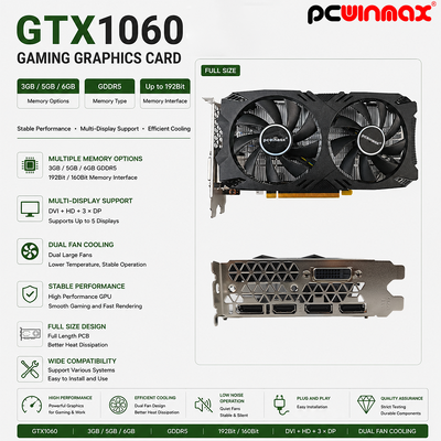 PCWINMAX OEM GeForce GTX 1060 5GB GDDR5 160 বিট গেমিং গ্রাফিক্স কার্ড এইচডি ডিপি ডিভিআই আউটপুট ভিডিও কার্ড সহ ডুয়াল ভ্যান